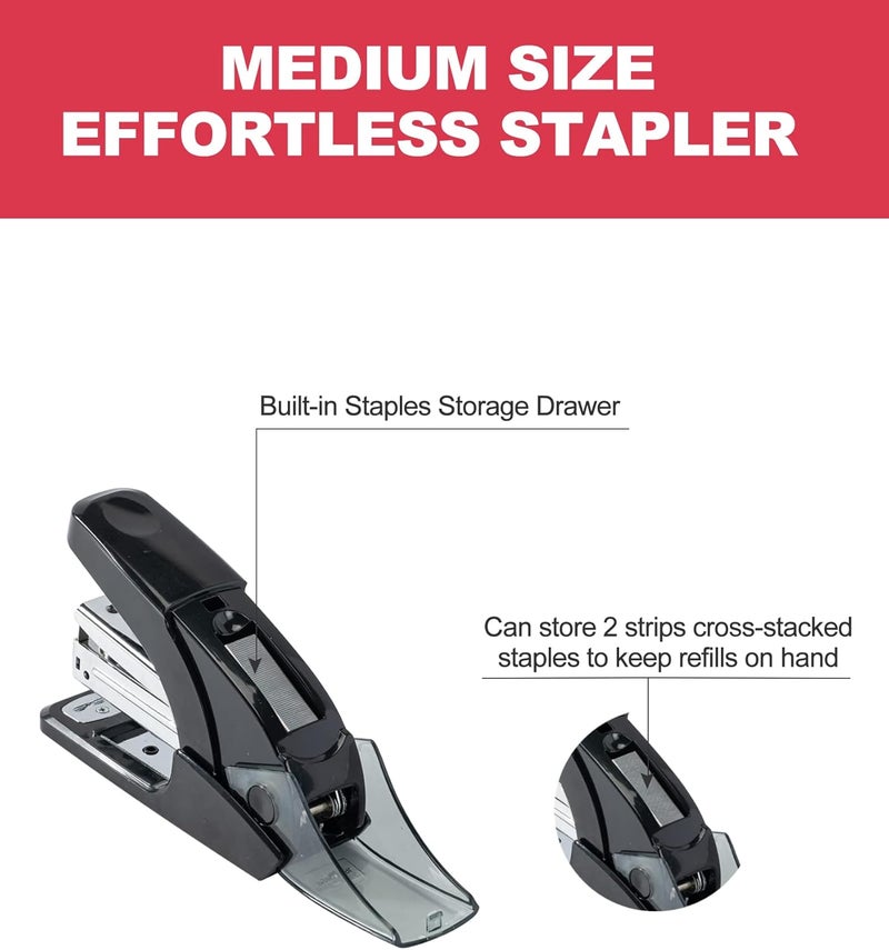 PAPERPAL Effortless Standard Stapler Set, 20 Sheet Capacity, Half Strip with Built-in Staples Storage, Includes 1000 pcs 1/4“ Staples & A Staple Remover, for Office, School & Personal Use, Black - Image 3
